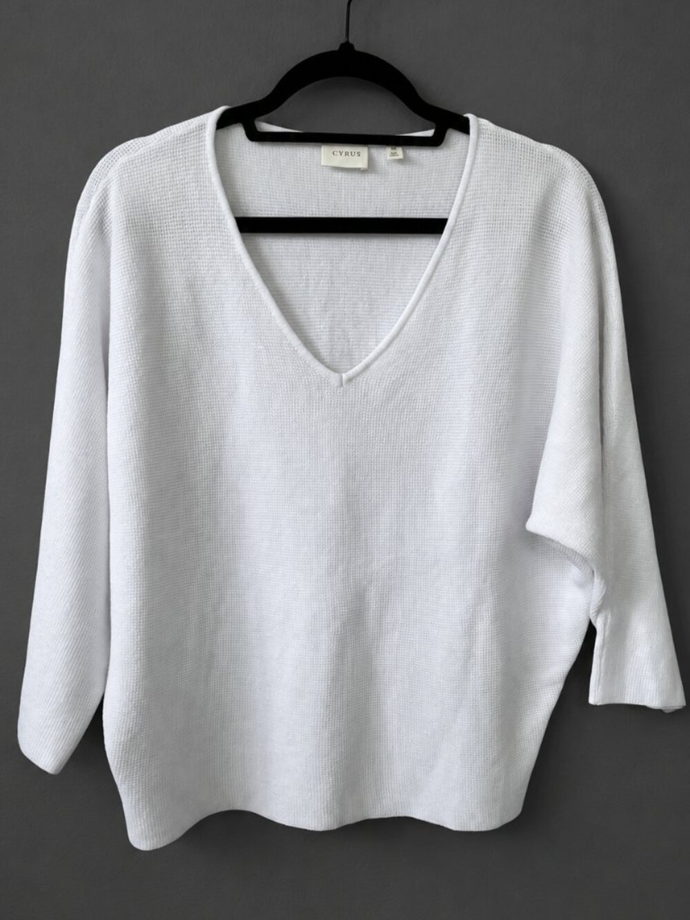 Cyrus Dolman Sleeve V-Neck White Top, Size M